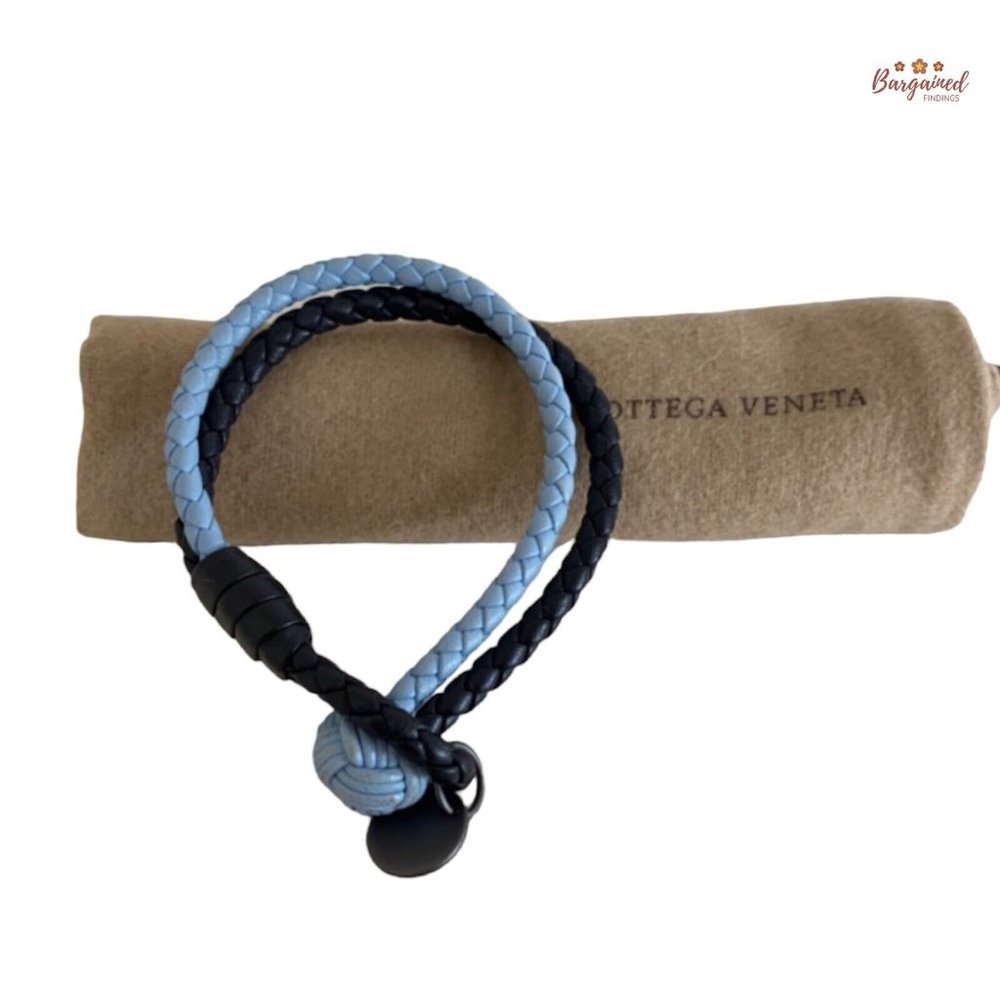 Authentic Bottega Veneta Two-Tone Intrecciato Braided Leather Wrap Bracelet